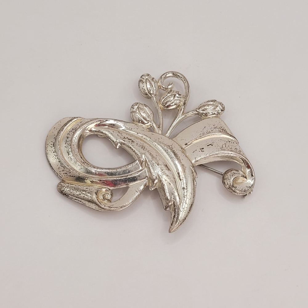 Vintage 925 Sterling Silver SB Silverman Brothers Floral Leaf Large Brooch